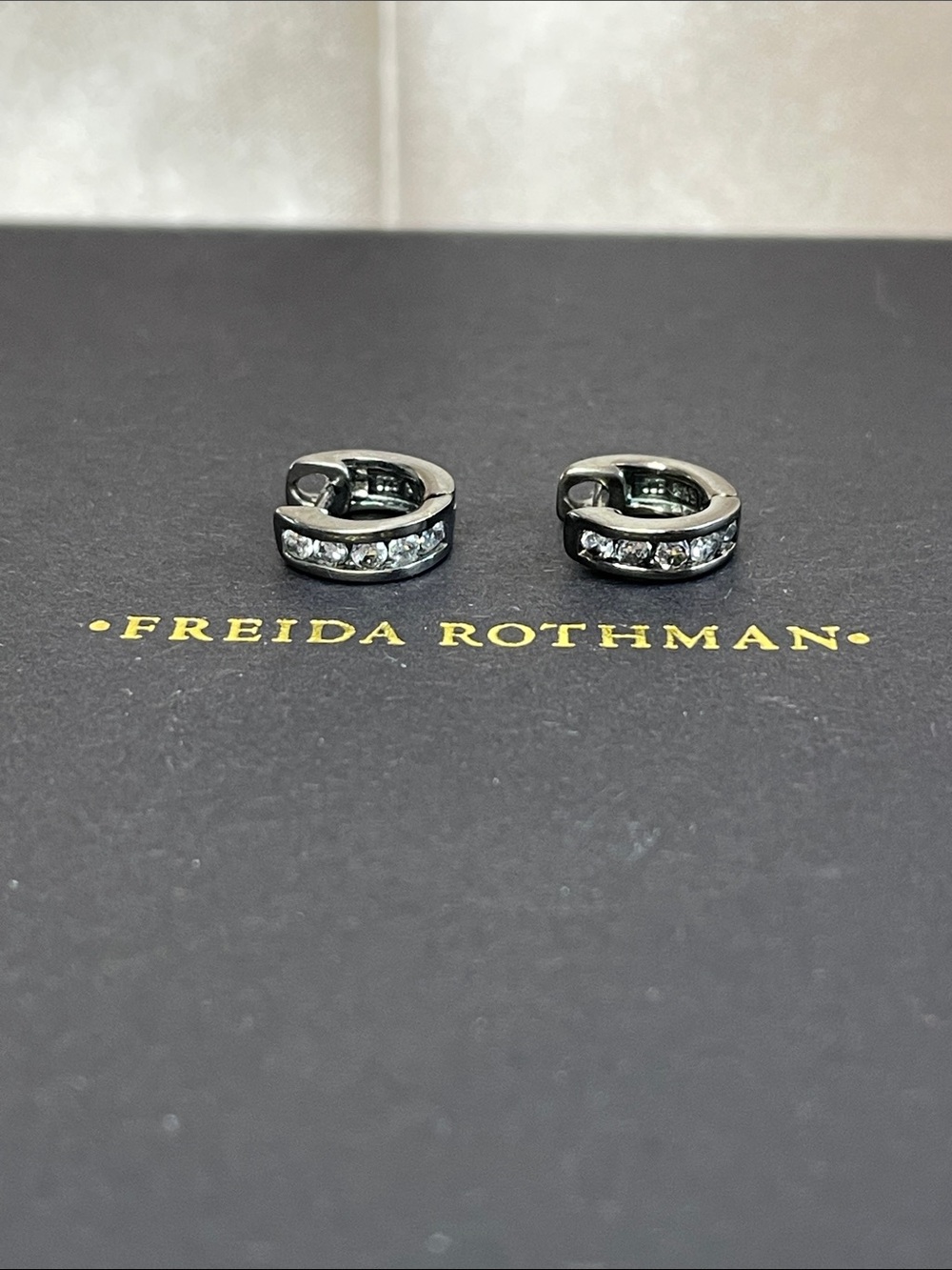 Freida Rothman VAULT Sterling Silver Black Rhodium Mini Huggies NWT $125 MSRP